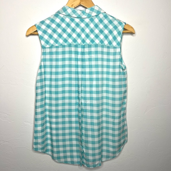 Cremieux Women's Button Down Plaid Summer Top, Teal and White, XS - Picture 2 of 9